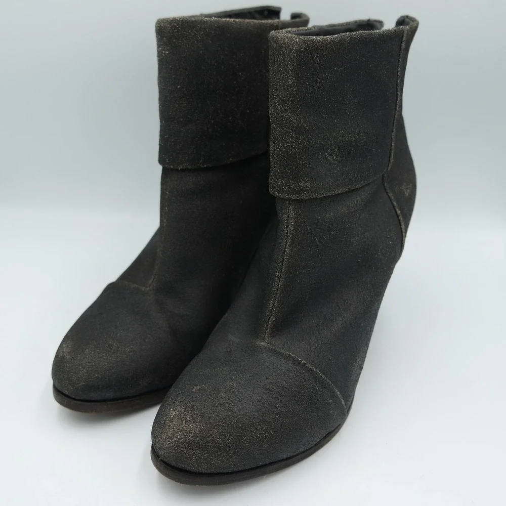 Rag & Bone Newbury Ankle Boots Distressed Black Grey Suede Size 39 US 8.5